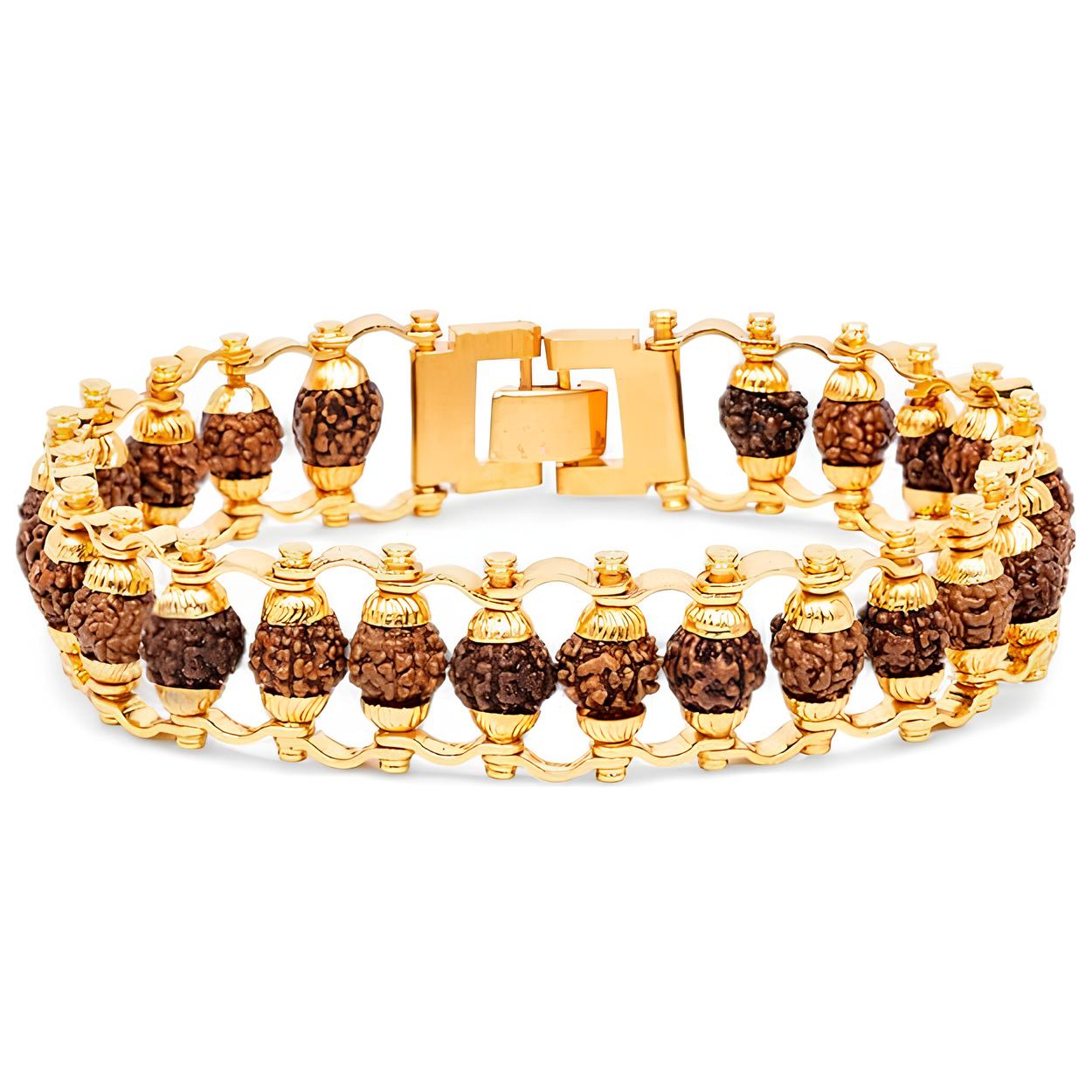 Gold Plated Beaded Rudraksha Bracelet